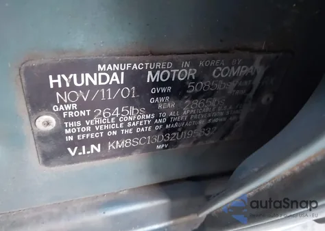 2002 Hyundai Santa Fe Gls/Lx из США, поврежденный, VIN KM8SC13D32U195832